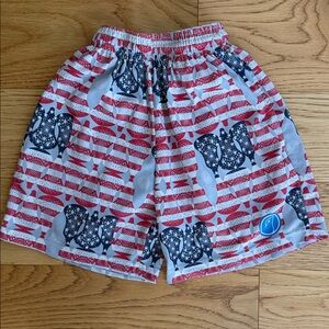 LAX So HARD patriotic Flag Print lacrosse head shorts.  Youth size Small.